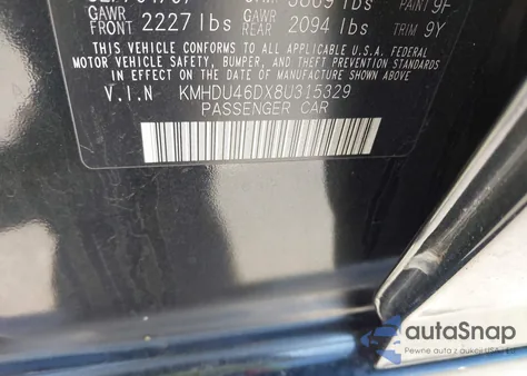 2008 Hyundai Elantra Gls/Se z USA, uszkodzony, nr VIN KMHDU46DX8U315329